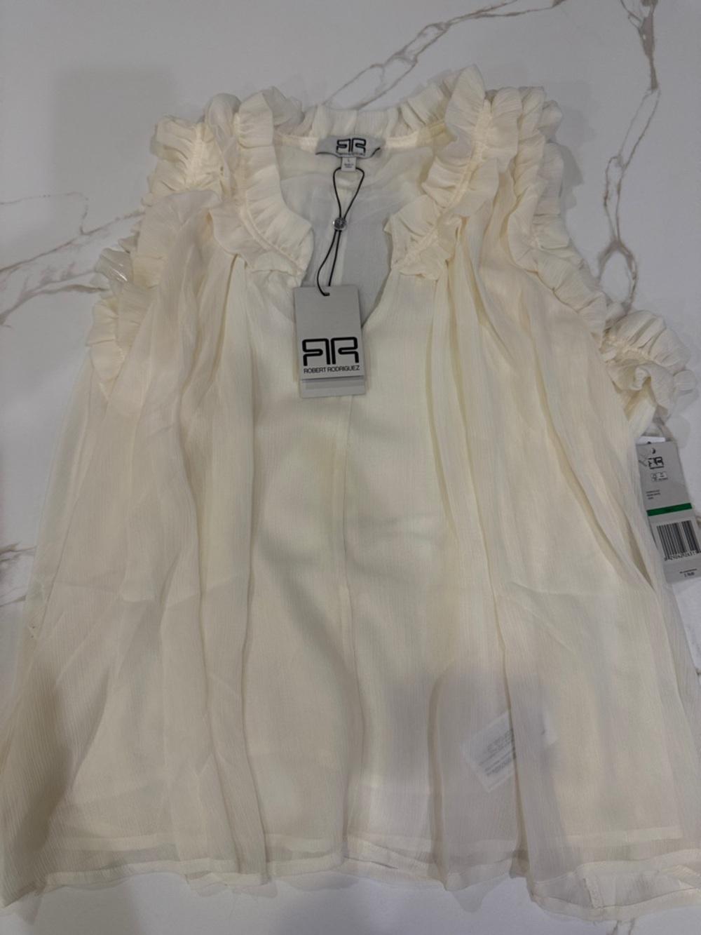 Robert Rodriguez Kids Cream Ruffle Trim Sleeveless Dress